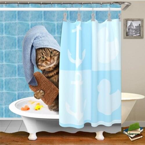 Lovely Cat Printing Shower Curtain Polyester Waterproof Cloth Bathroom Curtain Cartoon 3D Bathing Curtain Bath Room Curtain