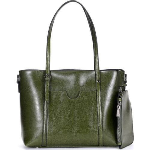 Millitary Green Retro Tote Chic Women Bag Genuine Cow Leather Soft Messenger Large Capacity Classic Crossbody Shoulder Bags