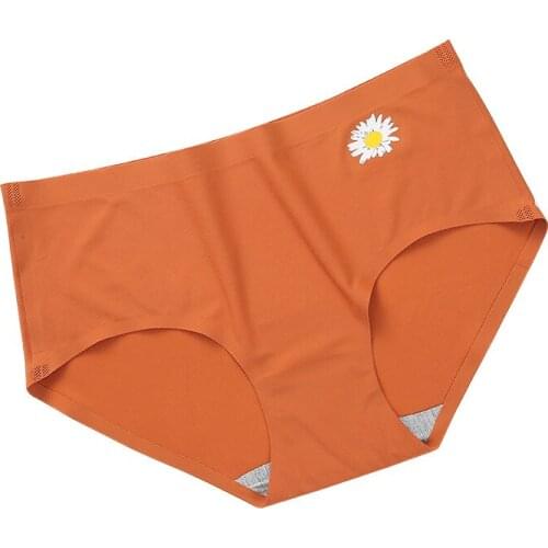 Womens Seamless Nylon Underwear Ladies Ice Silk Panties Mid-waist Small Daisy Briefs Cotton Crotch Lingerie For Summer M-XL