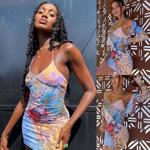 Sexy Halter Floral Stitching Lace Halter Short Skirt Womens Casual Holiday Dress Flower Color