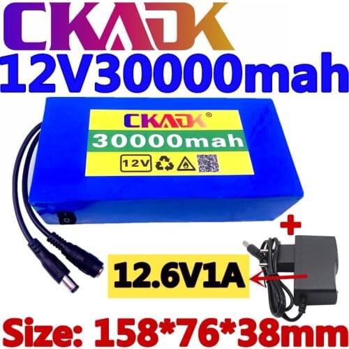 100% New Portable 12v 30000mAh Lithium-ion Battery pack DC 12V 30Ah battery With EU Plug+12.6V1A charger