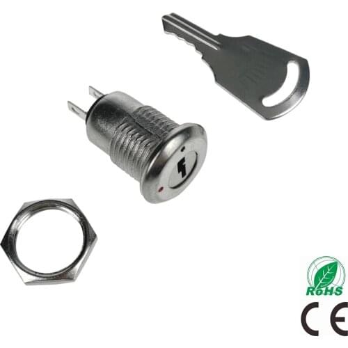 12mm Zinc Alloy Electronic Key Switch ON OFF Lock Switch Phone Lock Security Power Switch Tubular Terminals+2 Keys 2 Position