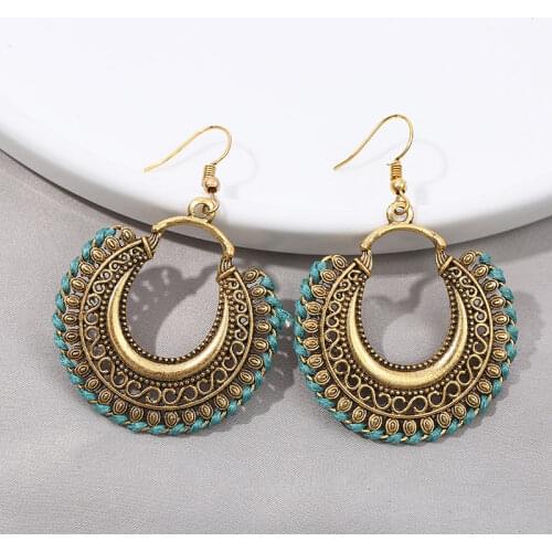 Bohemia Vintage Earrings For Women Retro Hollow Moon Shaped Rope Wrap European and American Fashion Geometric Earrings Jewelry