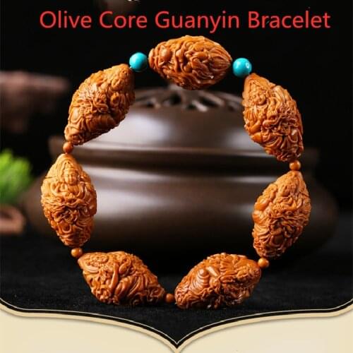 Olive Pit Carving Ruilong Guanyin Bracelets Shenlong Guarding Subjective Guanyin Wenwan Bracelets For Men And Women