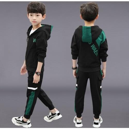 3 Pcs Kids Clothes Boys Clothing Set Fashion Spring Autumn Childrens Splicet Sports Suit Boys Hooded Coat +T-shirts+pants