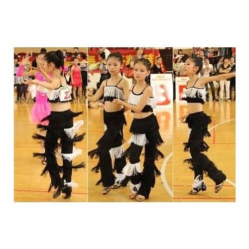 Childrens Latin Dance Dress Girls Tassel Salsa/ Samba Dress Ballroom Tango Performance Costume Flamengo Dress Free Shipping 18