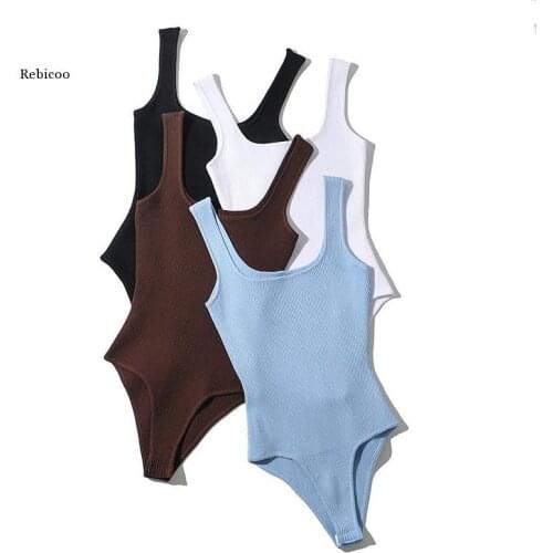 Women Bodysuit Sexy Knitted Sleevelss Backless Bodysuits Black White Tops Body Damskie Combinaison Femme Buzos Mujer