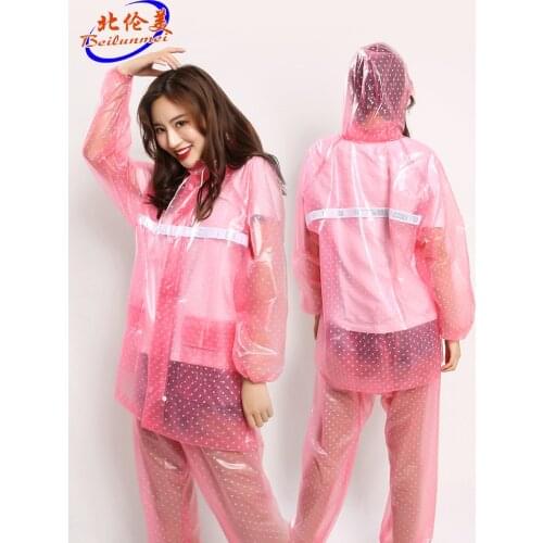 Raincoat rain pants suit female split poncho full body waterproof clothing transparent fashion electric battery