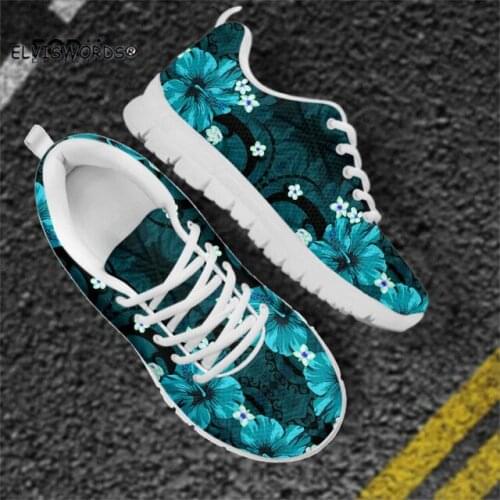 ELVISWORDS Polynesian Tribal Hibiscus Design Fashion Ladies Breathable Sports Shoes Footwear Non-ship Sneaker Flats for Women