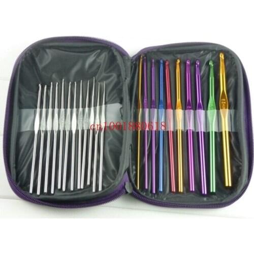 Fedex DHL Free shipping 22pcs/set 22pcs Aluminum Crochet Hooks Knitting Needles Knit Weave Stitches Craft Case,20set/lots