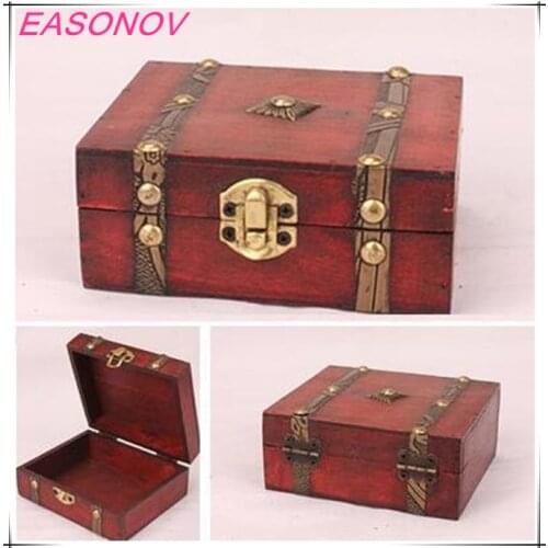 Hot sale! Hot Wooden Vintage Lock Treasure Chest Jewellery Storage Box Case Organizer Ring Gift