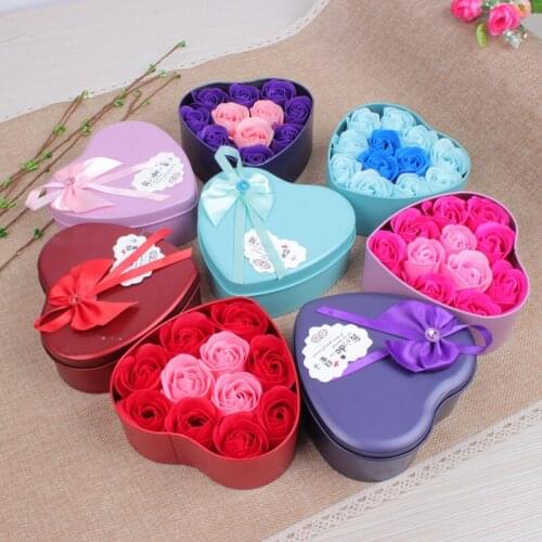 3/6/7/11PCS Creative Gifts Artificial Rose Soap Flower With Heart Iron Box Eternal Flower Holiday Birthday Valentines Day Gift