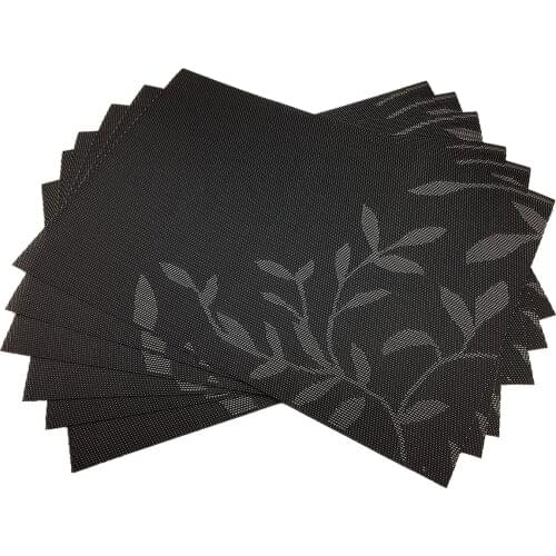 JANKNG 6Pcs PVC Placemats Black Leaf Table Decorative Mats Waterproof Table Mats Kitchen Accessories Non-slip Dinning Mats