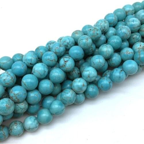 Natural Crackle Blue Turquoises Stone Round Smooth Beads 6 mm 8 mm 10 mm DIY Making Jewelry Supplies