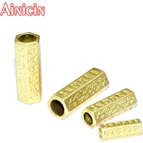 Matt Gold Plating Big Hole Hexagon Tube Six Words Carved Pipe Beads DIY Jewelry Making Loose Beads For Bracelet Making 50pcs