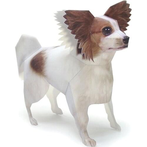 Papillon Dog Pet Paper Model Realistic Animal Mini Cute 3D Papercraft DIY Kids Adult Handmade Construction Craft Toys WE-015