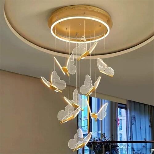 Fashion Acrylic Butterfly Chandelier Indoor Lighting Fixtures Modern Parlor Bedroom Bedside Loft LED Pendant Light Stair Lights