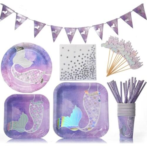 Mermaid Disposable Cups Plates Tableware Set Decoration Kids Baby Shower Girl Birthday Wedding Party Supplies Paper Napkins