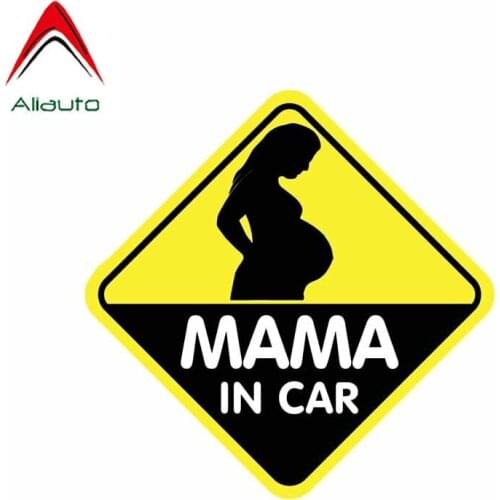 Aliauto Caution Car Sticker Mama In Car Beautiful Pregnant Woman PVC Decal Waterproof for Toyota Volkswagen Renault,14cm*14cm