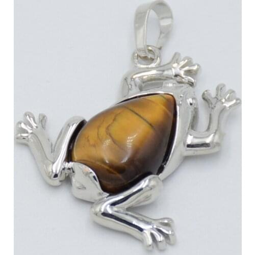 Natural Tiger eye Stone Lapis Lazuli Purple Pink Crystal Green Malachite Bead Pendant Cute Frog Animal Fashion Jewelry For Woman