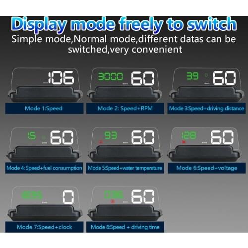 New Car Head Up Display HUD OBD GPS Digital Speed RPM Clock Voltage Display Over Speed with Alarm Driving Fatigue Projector