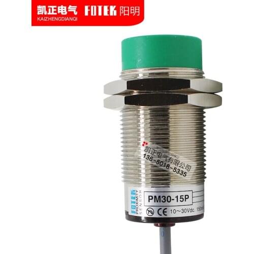 Original authentic Taiwan normally open FOTEK proximity switch PM30-15P PNP distance 15mm wire length 2m diameter 30mm