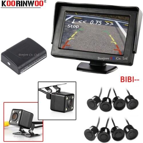 Koorinwoo Dual Core Parking Sensors 8 parktronic 4.3' Car TFT LCD Monitor Reverse Radar Alarm Front Camera + Rear view Camera