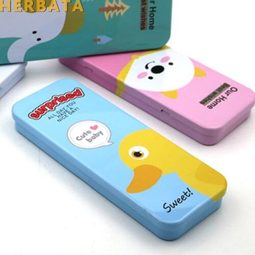Double deck tinplate pencil case male and female students stationery childrens cartoon animals multifunctional small pencil box