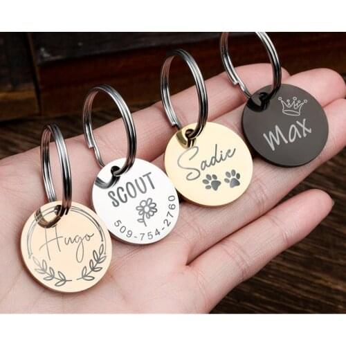Personalized Cat Dog Pet ID Keychain Tag Custom Engraved ID Name for Cat Puppy Dog Collar Tag Pendant Keyring Pet Accessories