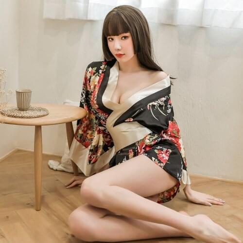 Japanese Kimono Sexy Cosplay Dress For Women porno Style Robe Yukata Costumes Pajamas Soft Silk Erotic Vintage Clothes sexyshop