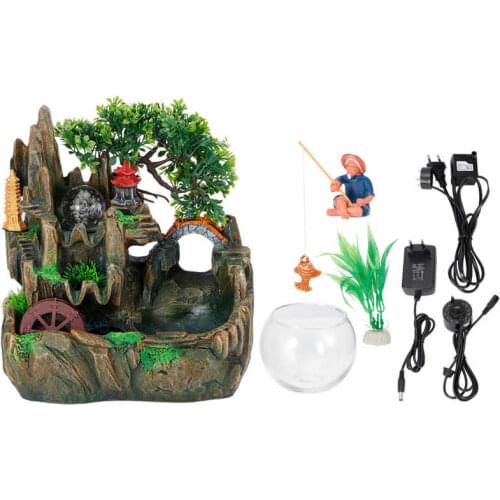 Plastic LED Waterfall Fountain Ornaments with Fish Tank Atomizer for Home Office Desktop Decoration home decoration accessories