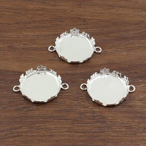 Fit 18mm Vintage Silver Cameo/Glass/Cabochon Frame bezel Settings Crown Round Bezel For DIY Bracelet 10pcs/lot K05114