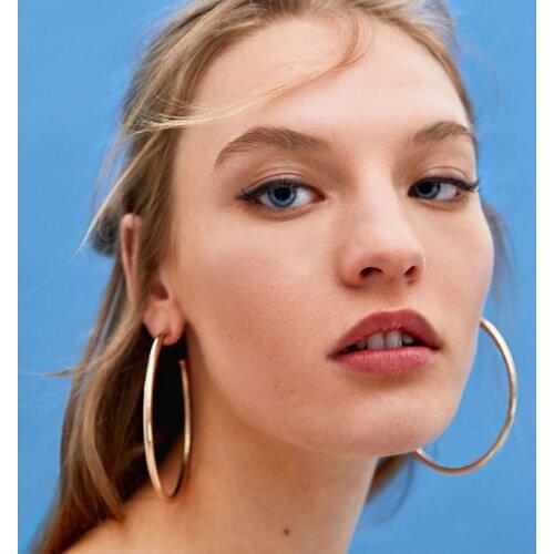 Simple Metal Big Large Circle Round Hoop Earring for Women Gold ZA Statement Earrings Punk Style Jewelry Brincos 60mm