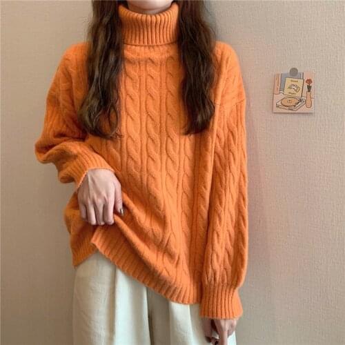 Turtleneck Pullover Sweater Women New Autumn/Winter Knit Jacket Female Outer Wear Loose Thick Inner Base Knit Sweater Tops Lady
