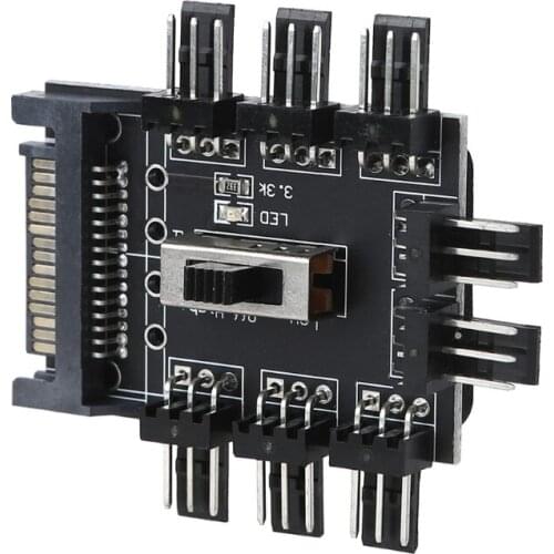 Multi Way Splitter Cooler Cooling Fan Hub PC SATA 1 to 8 3 Pin 12V Power Socket Adapter 2 Level Speed Fan Controller 16FB