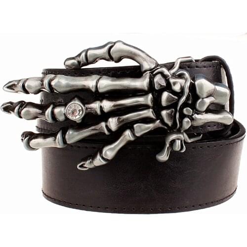 Fashion men belt Skull Punk paw Inlaid diamond belt Metal buckle decorative belts gift for women Ghost hand belt hip hop