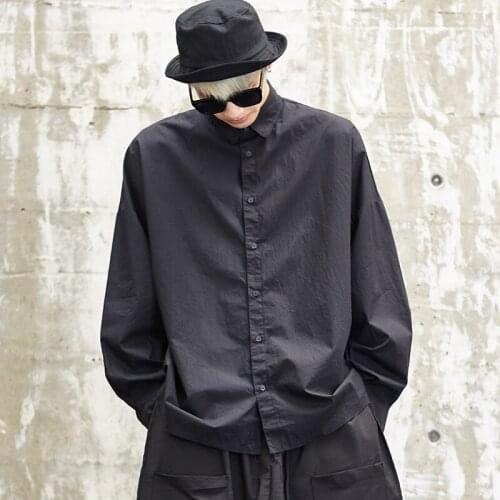 Men Japan Streetwear Fashion Punk Long Sleeve Loose Casual Shirts Oversize Male Hip Hop Dress Shirt Coat Stage Show Costumes
