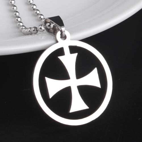 Silver color Circular cross 316L Stainless Steel pendant necklaces bead chain for men women wholesale
