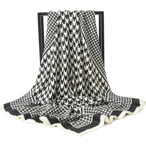 Silk Scarf Women Print Hair Neck Square Scarves Office Ladies Shawl Bandanna 90X90CM Muslim Hijab Handkerchief Muffler Foulard