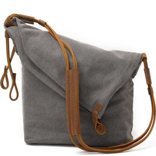 Men Messenger Bag Casual Canvas Leather Shoulder Bag Male Crossbody Bags Unisex Large Capacity Daily Vintage Student Schoolbag