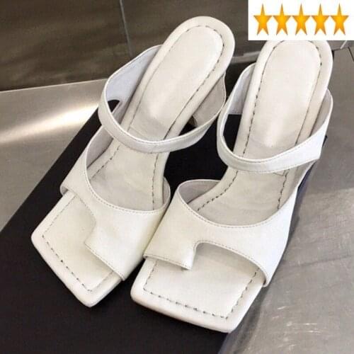 Leather Real Summer Thin Sheepskin High Heels Shoes Women Fashion Square Toe Stiletto Sandals 2021 Office Ladies Pumps Plus Size