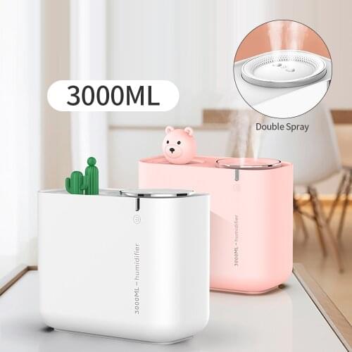 3000ml USB Cactus air Humidifier Large Capacity Double Nozzle Ultrasonic Cool Humidificador Aroma Diffuser Mist Maker Fogger