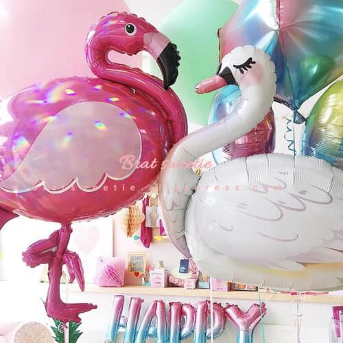Iridescent Flamingo Balloon White Swan Foil Balloon Air Globos Baby Shower Girl Birthday Party Decorations Kids Supplies