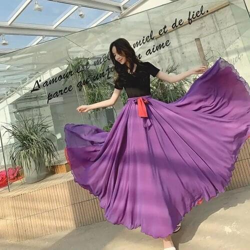 Y2K 2021 New Fashion Dance Long Skirt for Women VD1869 Double Color Large Swing Party Performance Women Skirt