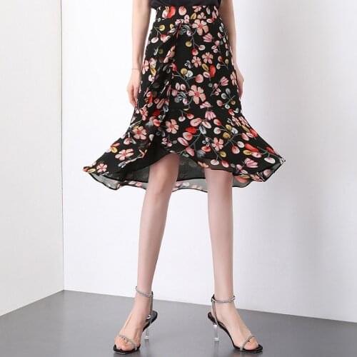 Women High Waist Floral Plus Size Bodycon Fishtail Skirt 2021 Summer Female Elegant Fashion Slim Casual Knee-length Skirts 2036