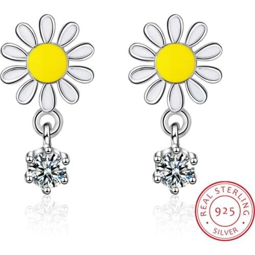 New Arrivals Fashion 925 Sterling Silver Daisy Sun Flower Zirconia Stud Earrings For Women Jewelry Pendientes Brincos De Prata