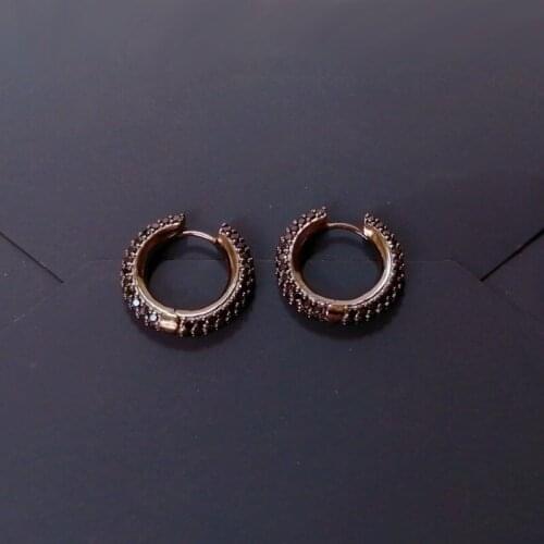 SLJELY High Quality Fashion Real 925 Sterling Silver Paved Black Cubic Zirconia Simple Hoop Earrings Women Fashion Party Jewelry