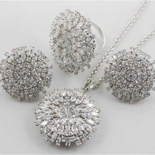 Shiny Ring&Pendant&Earrings Set Women 925 Sterling Silver Fashion Jewelry Set TT584