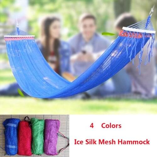 1PCS Outdoor Ice Silk Curved Stick Hammock Polyester Fabric Red/green/blue/purple Portable Camping Mesh Swing Hammock