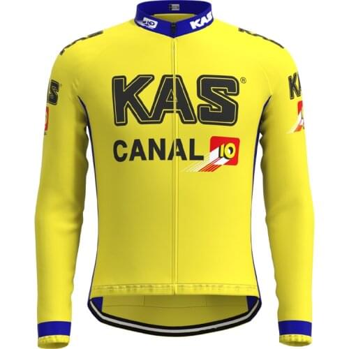 1988 Racing KAS Team Man Retro Yellow Cycling Jersey Long Sleeves Clothing Triathlon Mtb Bike Jersey maillot ciclismo hombre